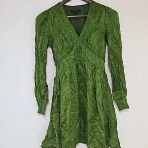 AllSaints Emerald Green Silk Blend Long Sleeve Mini Dress US 4